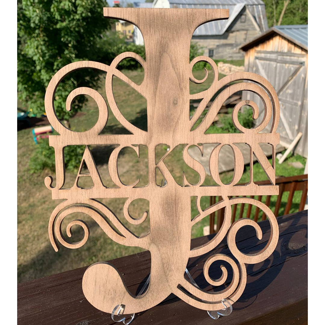 Personalized Split Monogram Laser Cut Sign with Stand